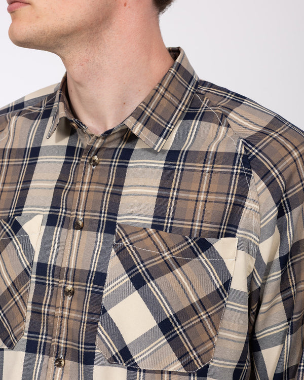 2t Bradley Tall Relaxed Fit Raglan Checked Shirt (ecru/navy)