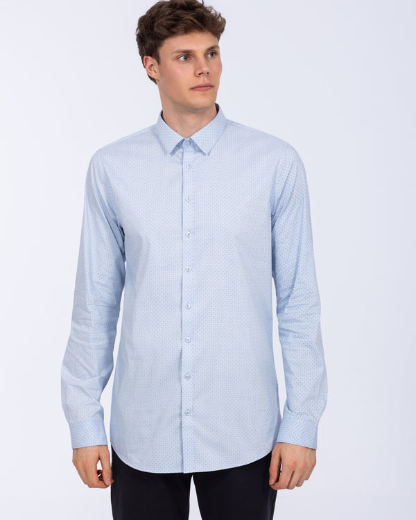 2t Slim Fit Extra Lang Formelles Hemd (blau gemustert)