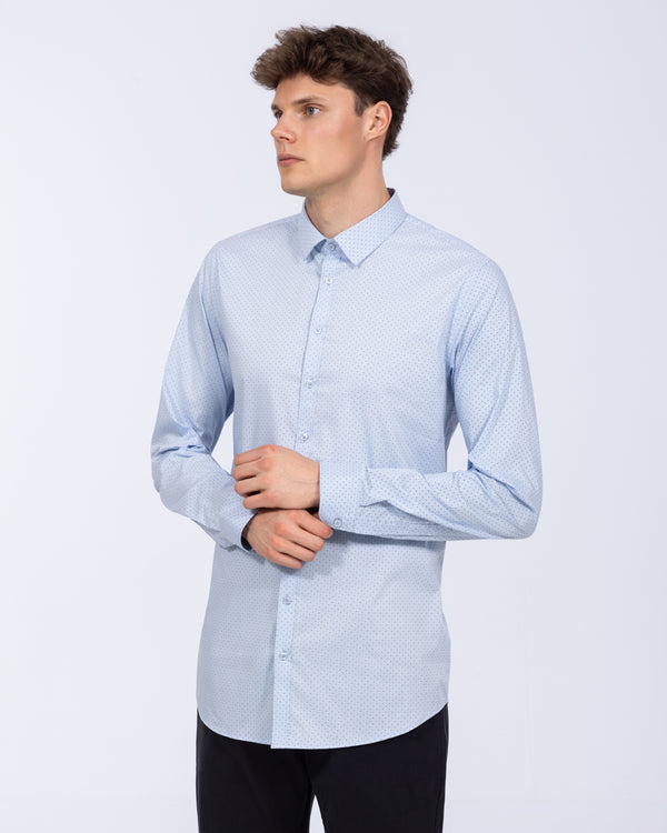 2t Slim Fit Extra Lang Formelles Hemd (blau gemustert)