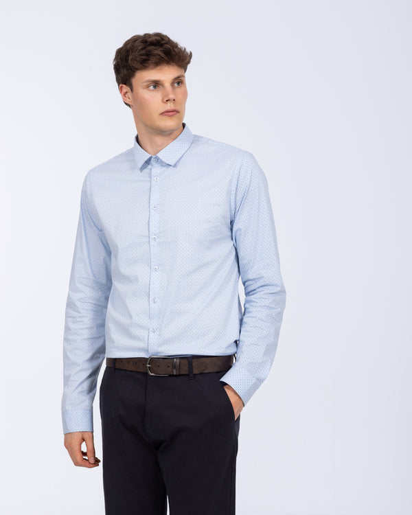 2t Slim Fit Extra Lang Formelles Hemd (blau gemustert)