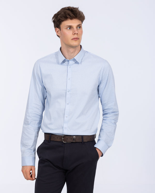 2t Slim Fit Extra Lang Formelles Hemd (blau gemustert)