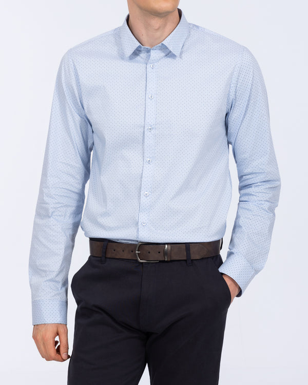 2t Slim Fit Extra Lang Formelles Hemd (blau gemustert)