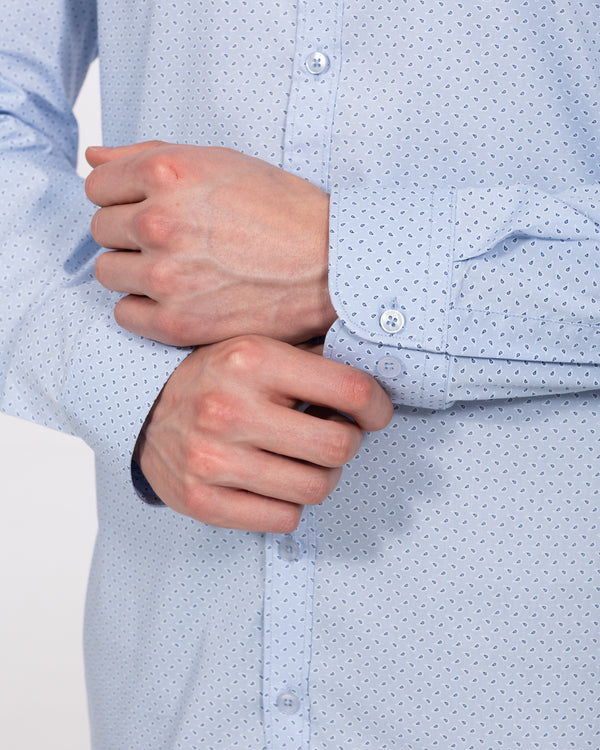 2t Slim Fit Extra Lang Formelles Hemd (blau gemustert)