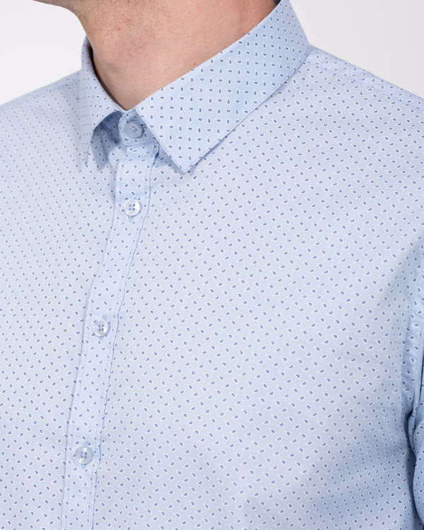 2t Slim Fit Extra Lang Formelles Hemd (blau gemustert)