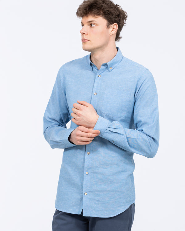2t Tall Long Sleeve Linen Blend Shirt (mid blue)