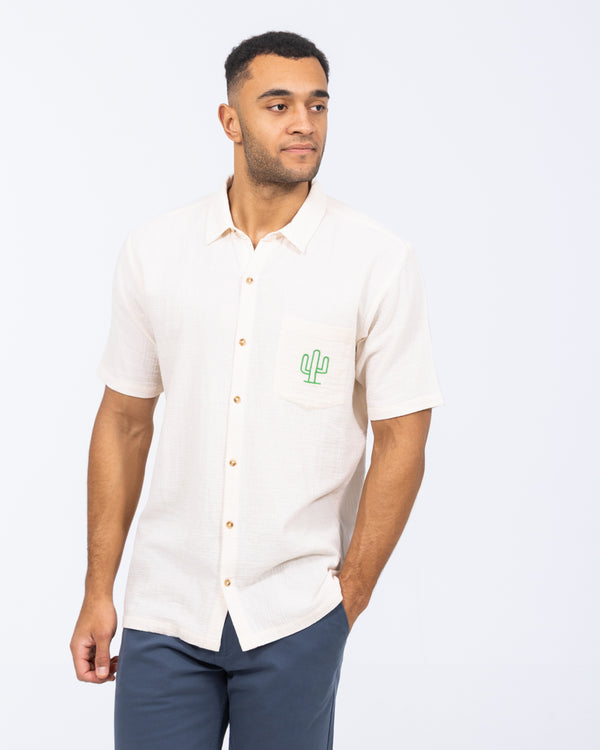 2t Grayson Lang Kurzarm Besticktes Hemd (ecru)