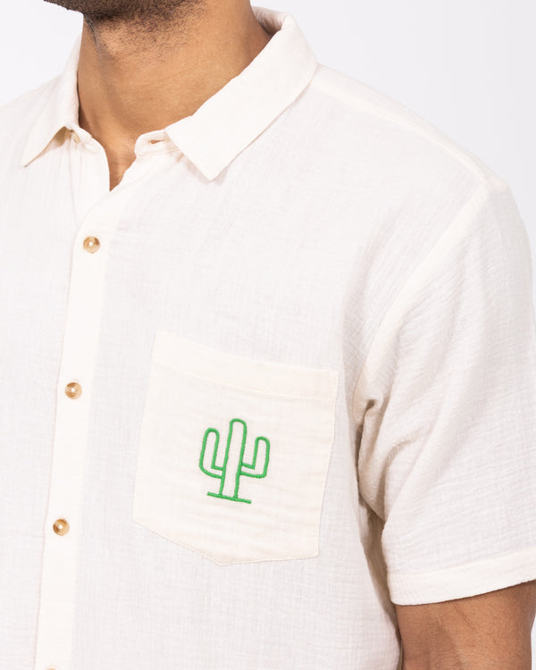 2t Grayson Lang Kurzarm Besticktes Hemd (ecru)