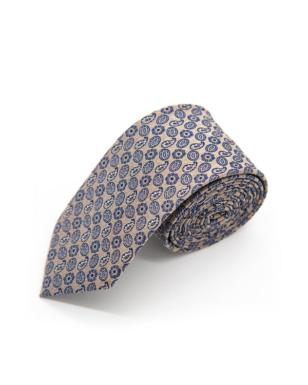 Double Two Extra Long Paisley Print Tie (natural)