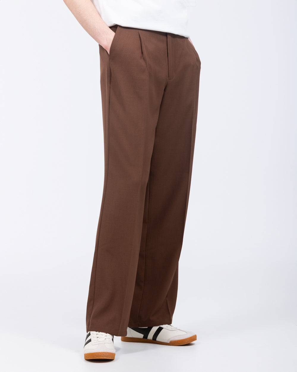 2t Saxon Tall Mens Wide Leg Pleated Trousers (chocolate) | Tall