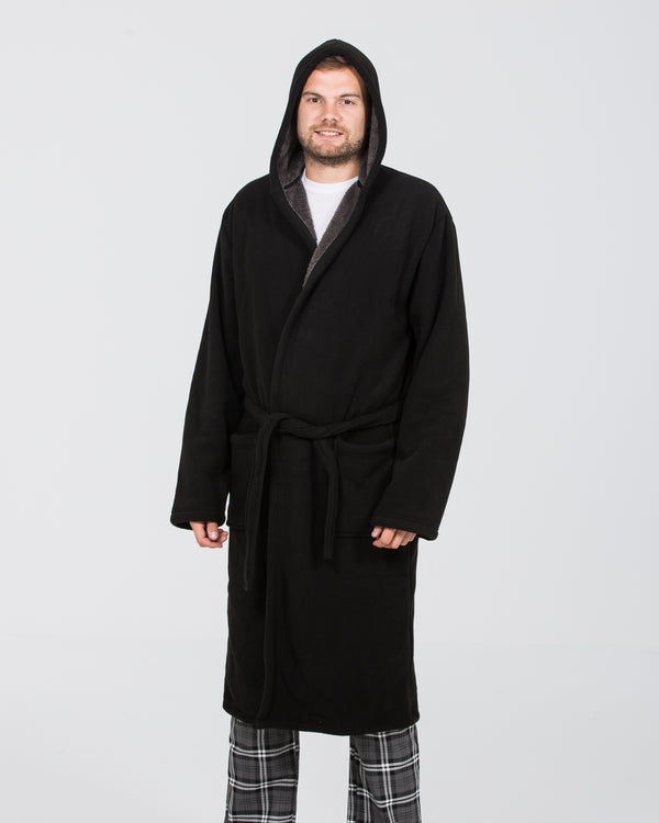 2t Tall Fleece Hooded Dressing Gown (black/charcoal)