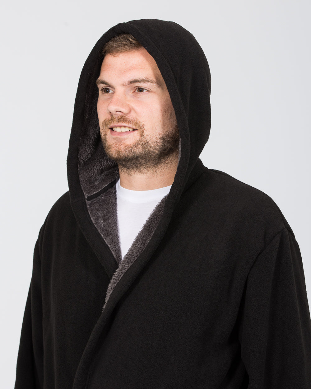 2t Tall Fleece Hooded Dressing Gown (black/charcoal)
