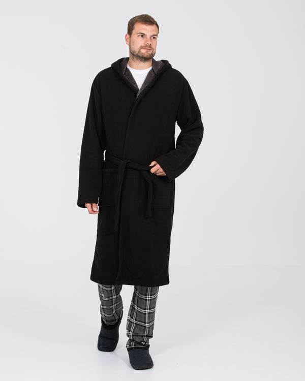 2t Tall Fleece Hooded Dressing Gown (black/charcoal)