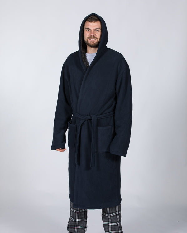 2t Tall Fleece Hooded Dressing Gown (navy/charcoal)
