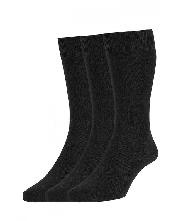 HJ Hall Cotton Plain Socks 3 Pairs (black)
