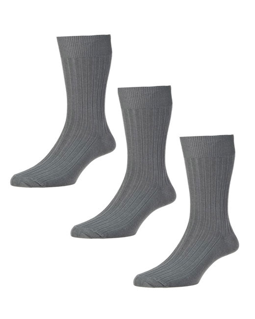 HJ Hall Cotton Rib Socks 3 Pack (grey)