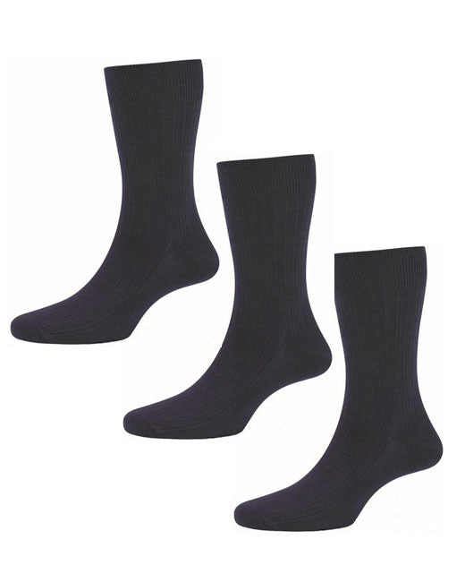 HJ Hall Cotton Rib Socks 3 Pack (navy)