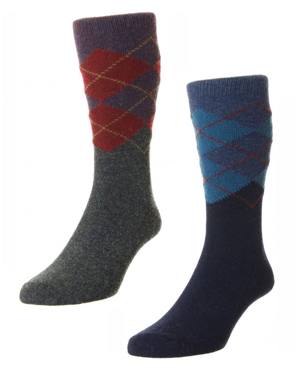 HJ Hall Deakin Argyle Merino Wool Socks 2 Pack