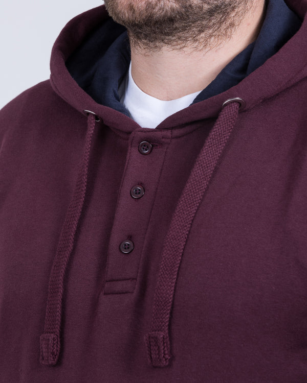 2t Pullover Tall Quarter Button Hoodie (burgundy)