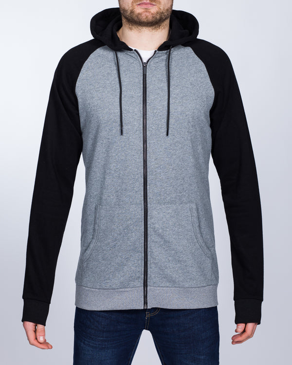 2t Zip Up Tall Riley Raglan Hoodie (charcoal/black)