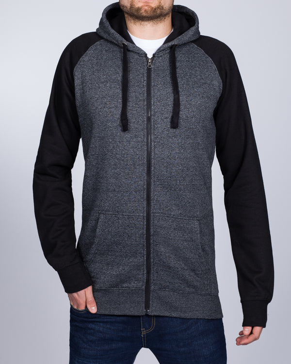 2t Zip Up Tall Raglan Hoodie (charcoal/black)