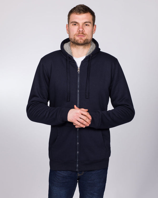 2t Reißverschluss Hoher Sherpa-Hoodie (Marineblau)