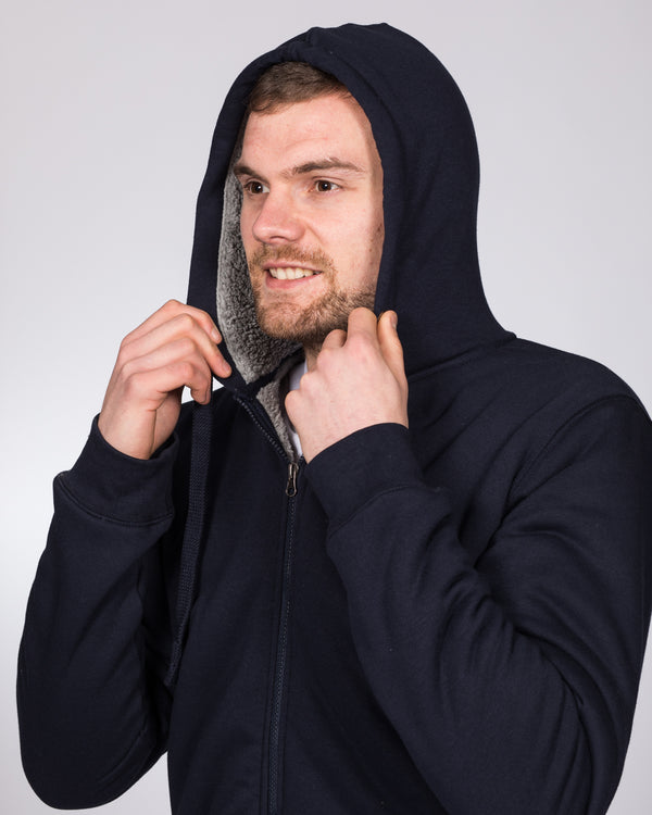 2t Reißverschluss Hoher Sherpa-Hoodie (Marineblau)