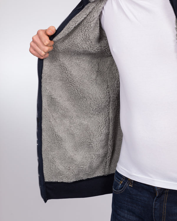 2t Reißverschluss Hoher Sherpa-Hoodie (Marineblau)
