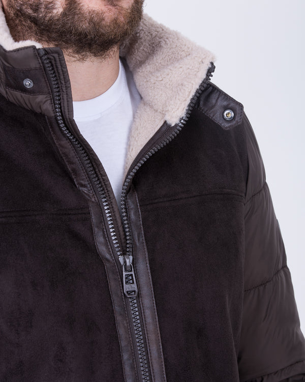 Cabano Tall Suede Look Puffer Jacket (dark brown)