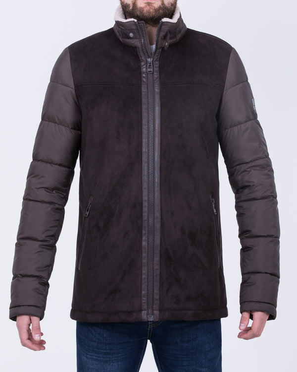 Cabano Tall Suede Look Puffer Jacket (dark brown)