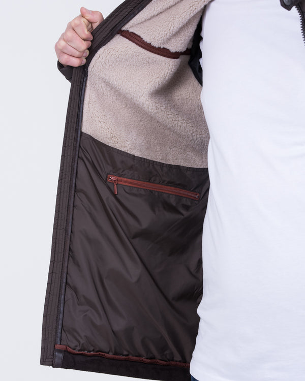 Cabano Tall Suede Look Puffer Jacket (dark brown)