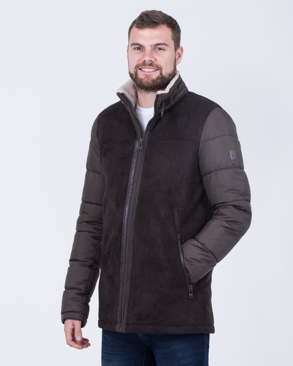 Cabano Tall Suede Look Puffer Jacket (dark brown)