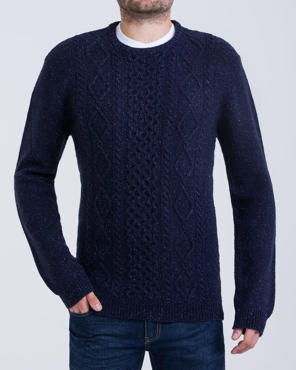 2t Aran Crew Neck Lambswool Jumper (navy)