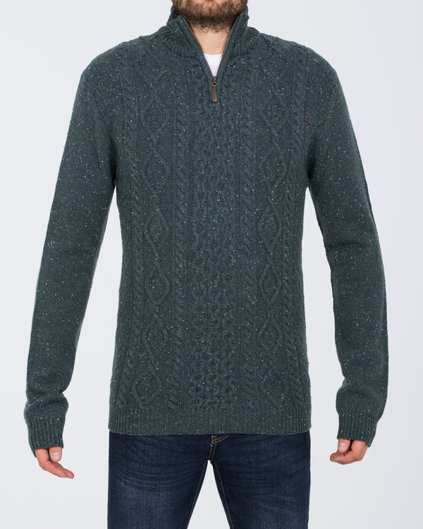 2t Tall Lambswool Aran Quarter Zip Jumper (teal)