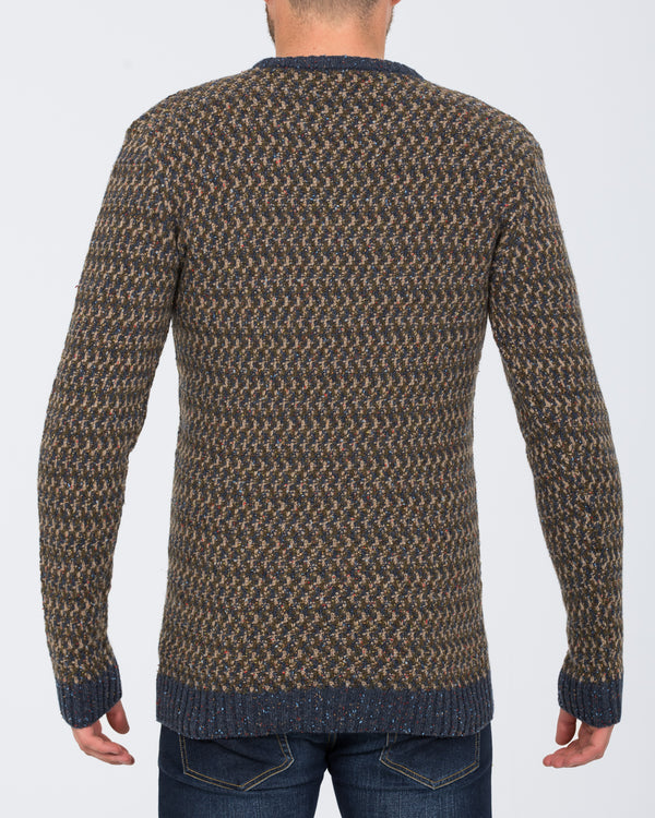 2t Tall Jacquard Crew Neck Lambswool Jumper (indigo)