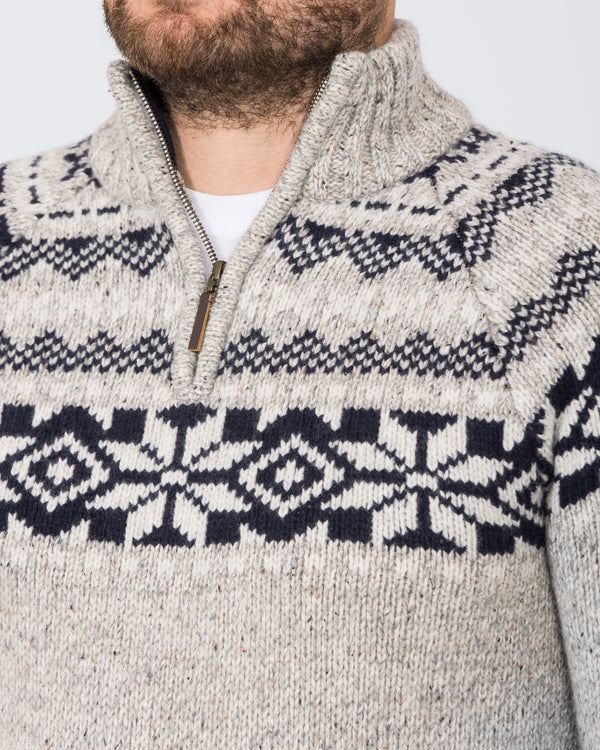 2t hoher Lammwoll-Quarter-Zip-Nordic-Pullover (Kiesel)