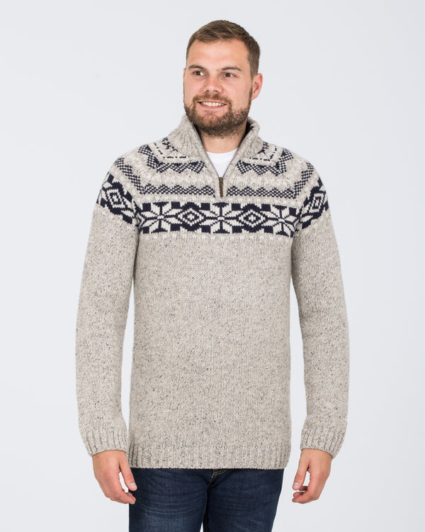 2t hoher Lammwoll-Quarter-Zip-Nordic-Pullover (Kiesel)