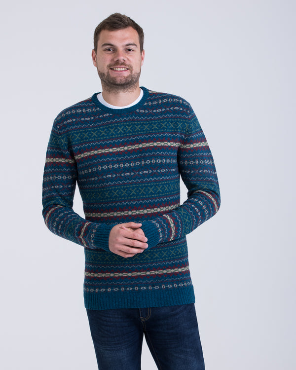 2t Lambswool Fairisle Crew Neck Tall Jumper (mallard)