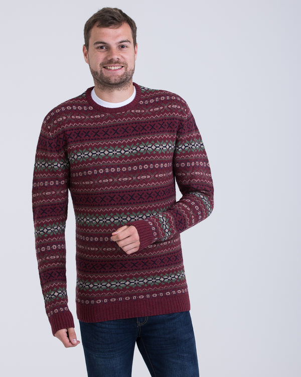 2t Lambswool Fairisle Crew Neck Tall Jumper (wine)