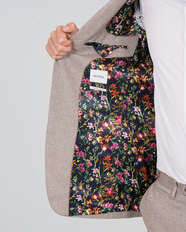 Skopes Jude Slim Fit Tall Suit (stone herringbone)