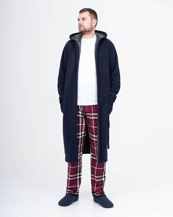 2t Tall Fleece Hooded Dressing Gown (navy/charcoal)