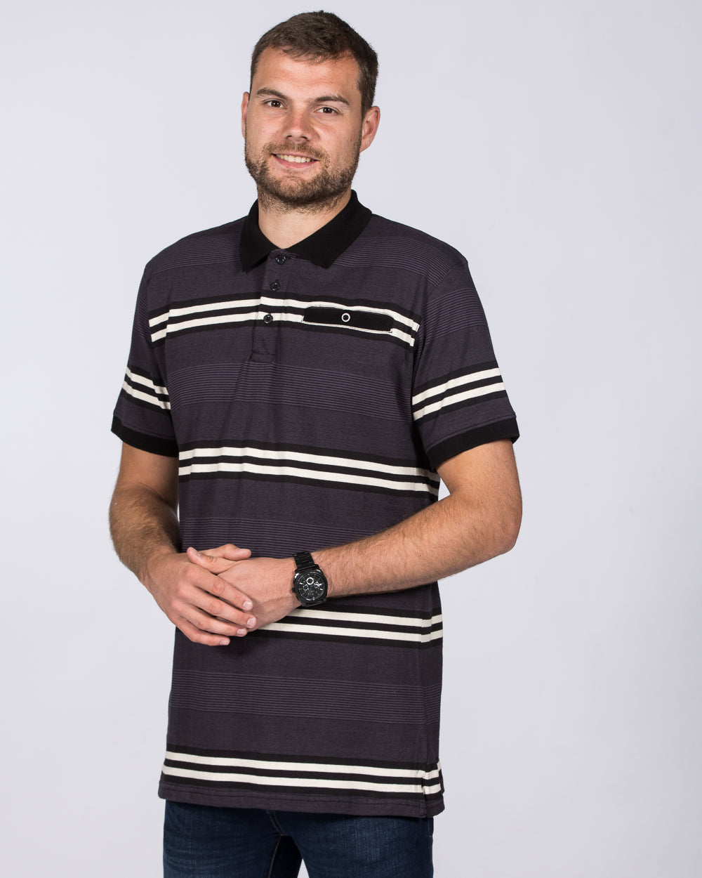 2t Regular Fit Tall Striped Polo Shirt (charcoal)