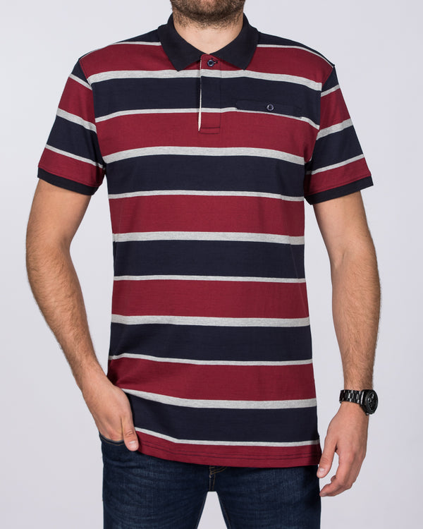 2t Regular Fit Tall Rugby Striped Polo Shirt (burgundy)