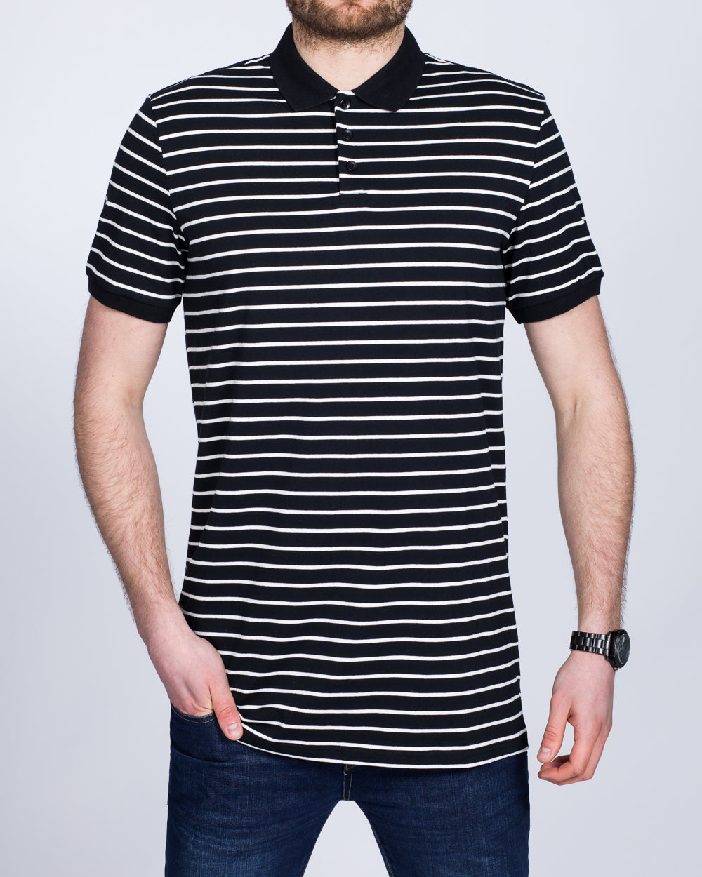 2t Slim Fit Tall Striped Polo Shirt (black)