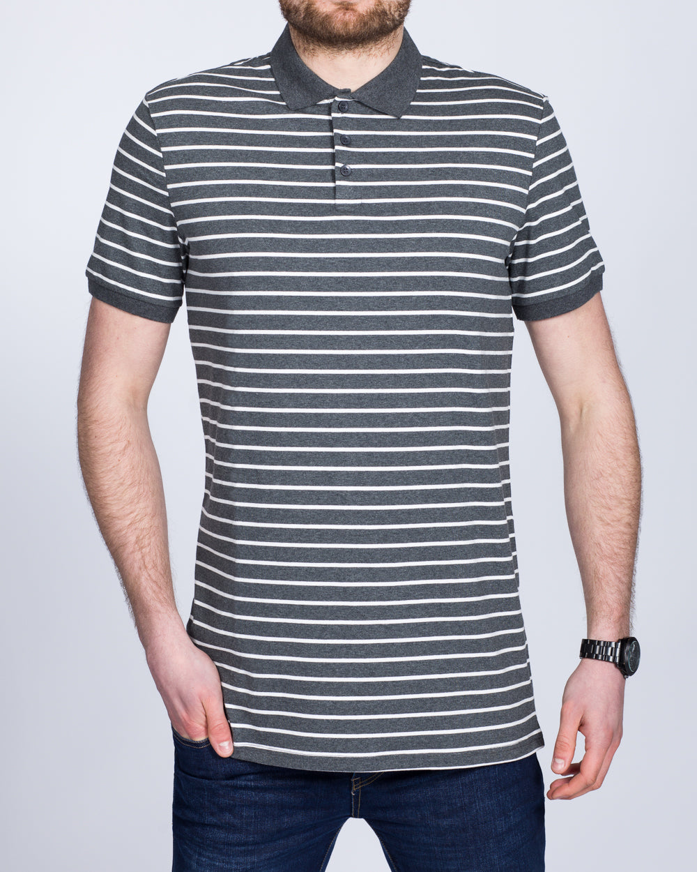 2t Slim Fit Tall Striped Polo Shirt (charcoal)