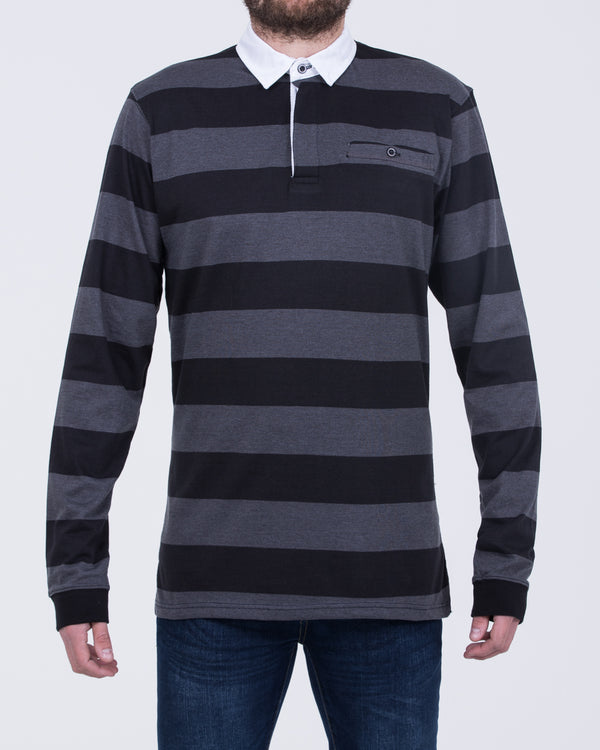 2t Regular Fit Tall Long Sleeve Rugby Polo Shirt (black stripe)