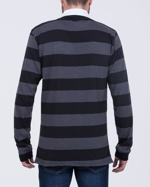 2t Regular Fit Tall Long Sleeve Rugby Polo Shirt (black stripe)