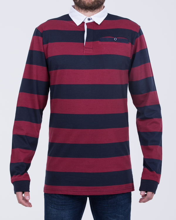 2t Regular Fit Tall Long Sleeve Rugby Polo Shirt (navy stripe)