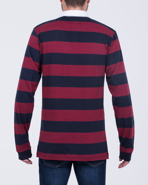 2t Regular Fit Tall Long Sleeve Rugby Polo Shirt (navy stripe)