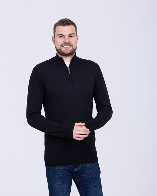 2t Quarter Zip Merino Blend Tall Jumper (black)