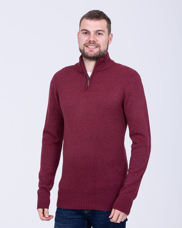 2t Tall Lambswool Quarter Zip Jumper (wine)